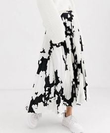 ASOS DESIGN cow print satin pleat midi skirt   ASOS at Asos